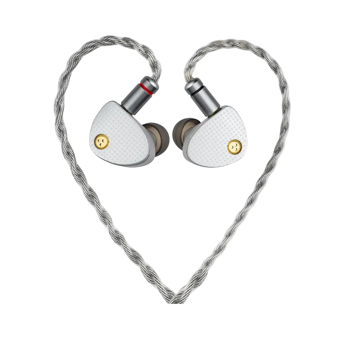 Silver in-ear monitors with braided cable