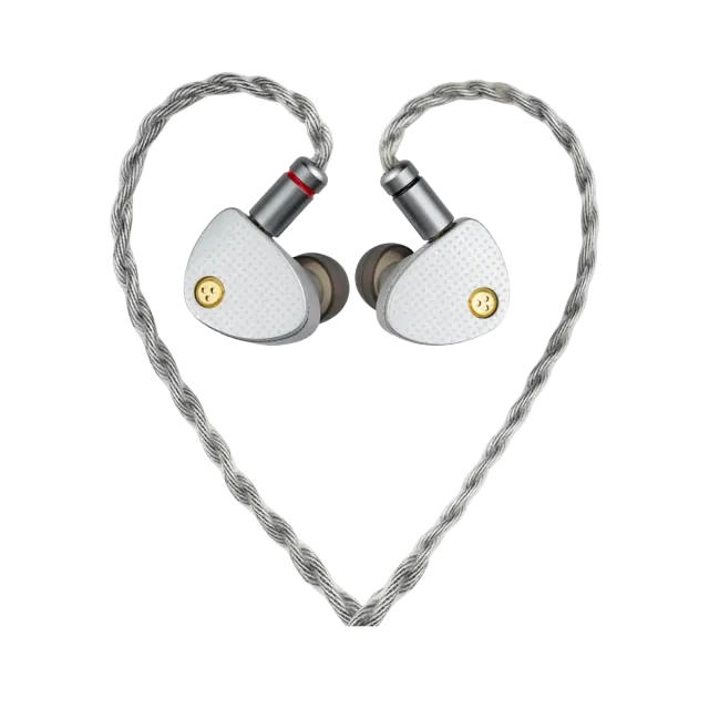 Silver in-ear monitors with braided cable